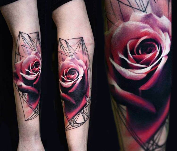 Geometrical rose tattoo by Timur Lysenko