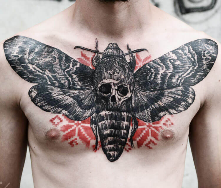 Moth with skull tattoo by Timur Lysenko