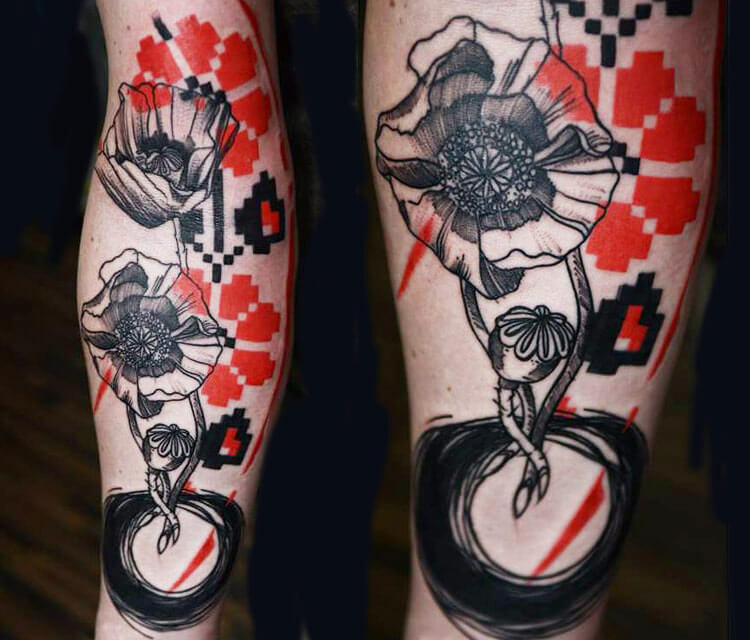 Poppy flowers tattoo by Timur Lysenko