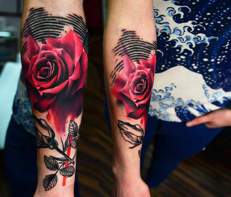 Red rose tattoo by Timur Lysenko