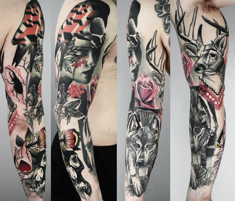 Trash Sleeve tattoo by Timur Lysenko