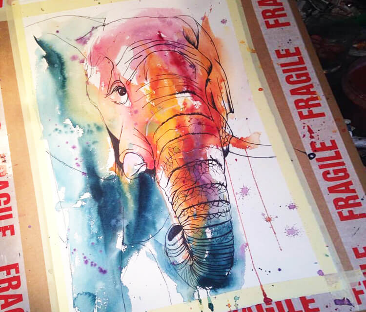 Elephant watercolor painting by Tori Ratcliffe Art