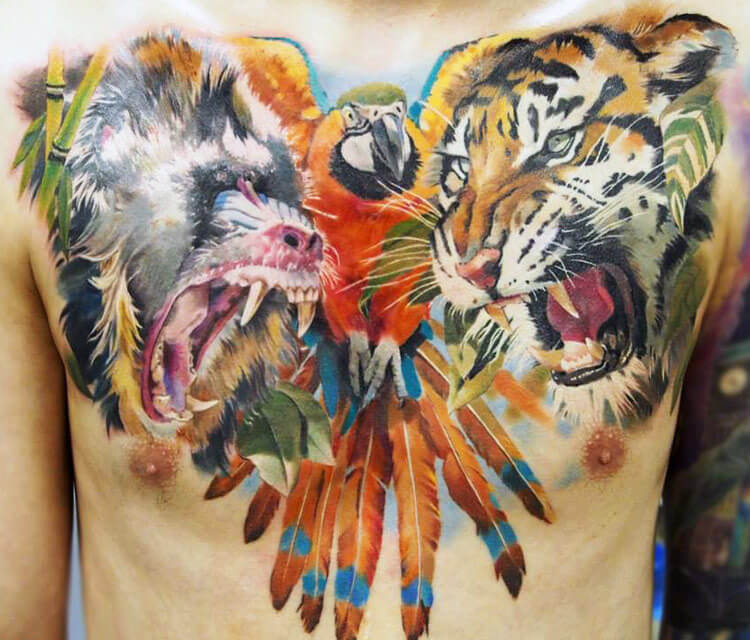 Chest tattoo by Valentina Ryabova