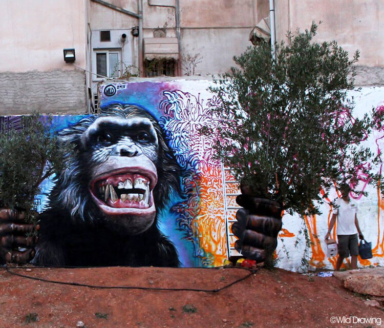 Monkey streetart by Wild Drawing