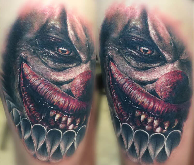 Horror clown tattoo by Zsofia Belteczky