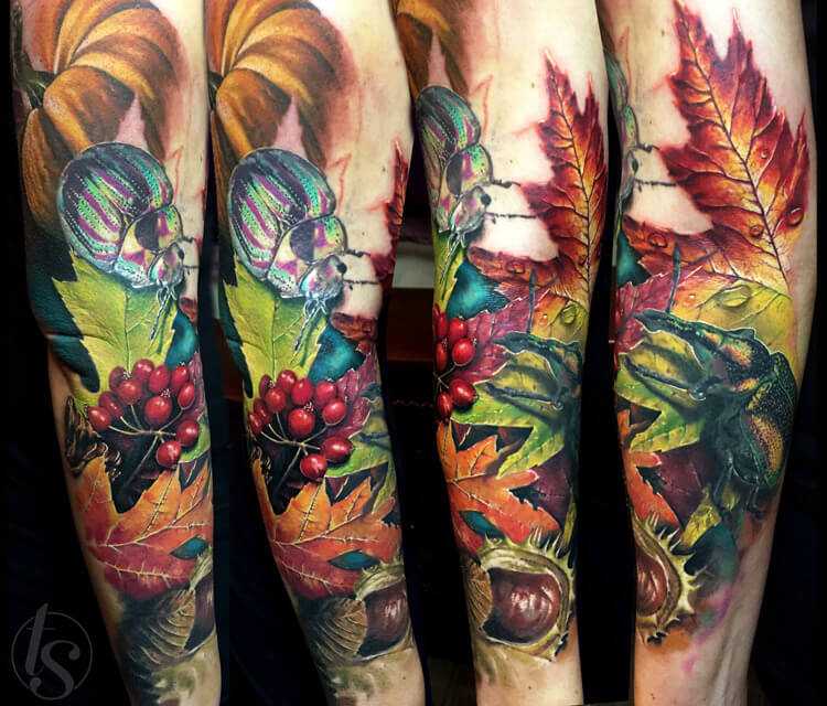 Nature and Insect tattoo by Zsofia Belteczky