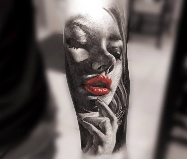 Woman face tattoo by Zsofia Belteczky